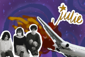 An image of the band next to their name and a plane with a colored background.